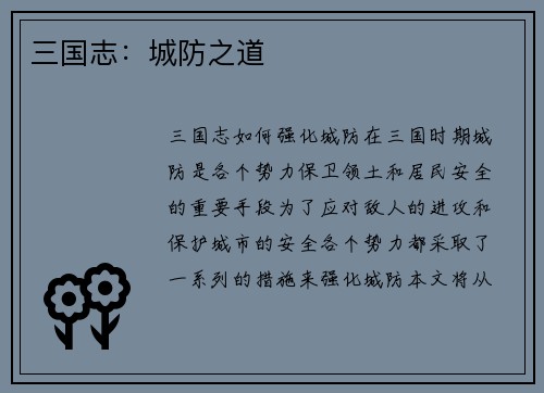 三国志：城防之道